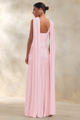 Amelisse | Light Pink Plunge-Neck Maxi Dress With Ruched-Detailing