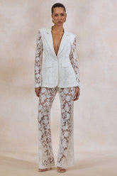 Viloria | White Sheer Lace Wide-Leg Trousers
