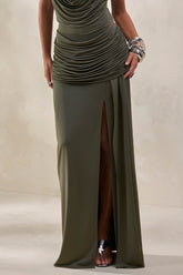 Ariadne | Khaki Draped Maxi Skirt With Split