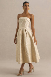 Hypnotic | Gold Jacquard Bandeau Midi Dress