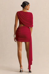 Danellia | Red Asymmetric-Neck Mini Dress With Cut-Out Detail And Sash