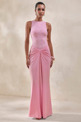 Setaria | Pink Satin Maxi-Skirt With Gathered-Detailing And Sash