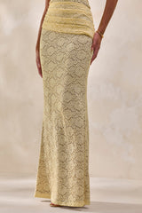 Viara | Lemon Lace Maxi Skirt With Draped-Detailing